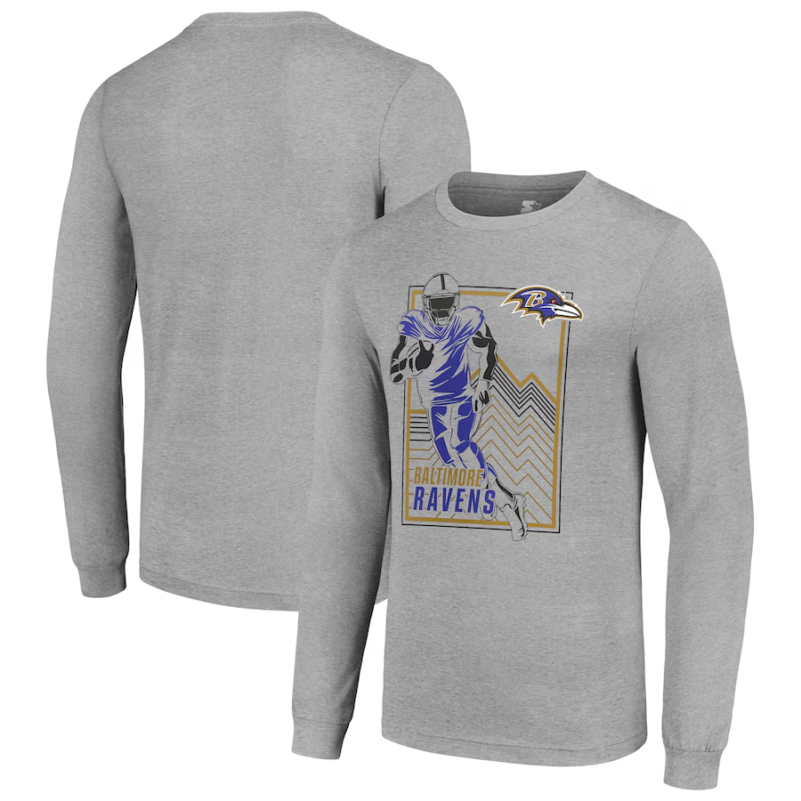 Men Baltimore Ravens grey 2024 NFL Long sleeve T Shirts